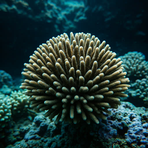 Vibrant coral structures at Tioman, intricate marine textures lit by golden sunlight.