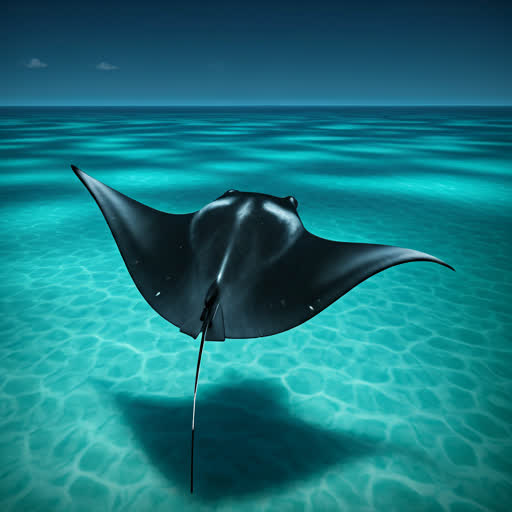 A majestic manta ray gliding through a channel dive in the Maldives.